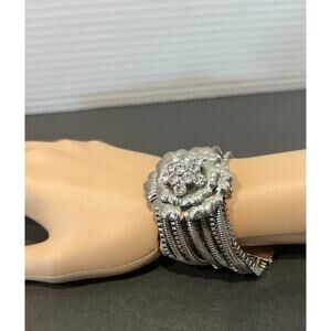 Vintage Premier Designs Silver Rhinestone Flower Chunky Statement Bracelet